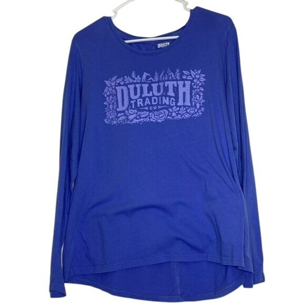 Duluth Trading Co. Graphic Gardening Foliage Long Sleeve Tee Casual Top Blue XL